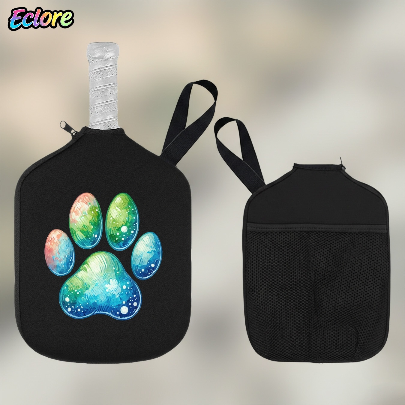 Pickleball Paddle - Watercolor Gradient Cat Paw Print Pickleball